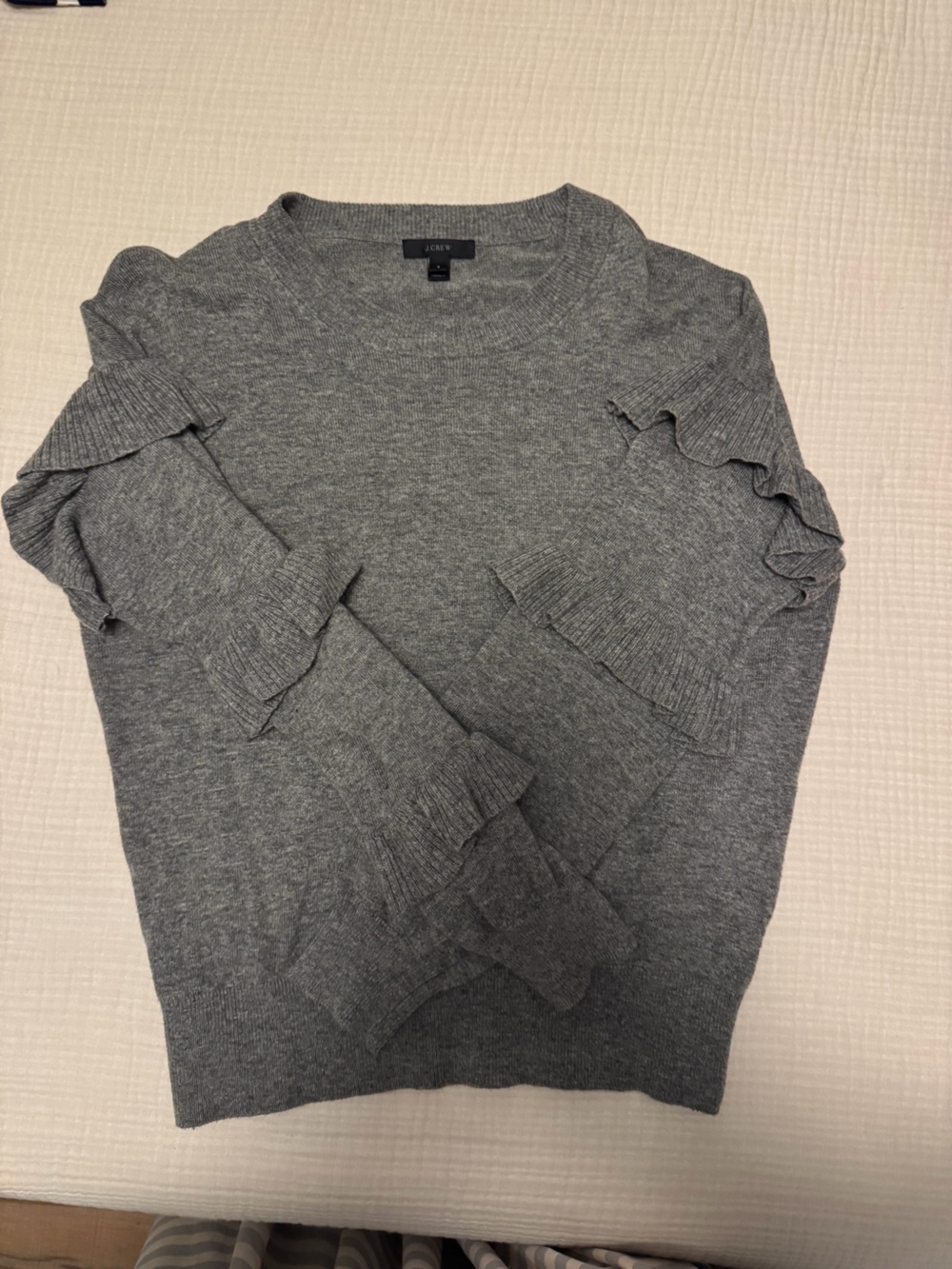J. Crew Men's Gray Ruffle-Detail Crewneck Sweater